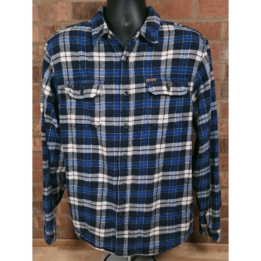 Orvis Flannel Shirt Jacket Blue Navy Plaid Shacket Heavy Duty Large‎